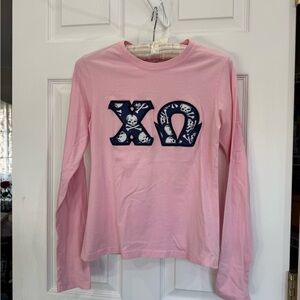 Pink Long Sleeve Tee with Skull Pattern